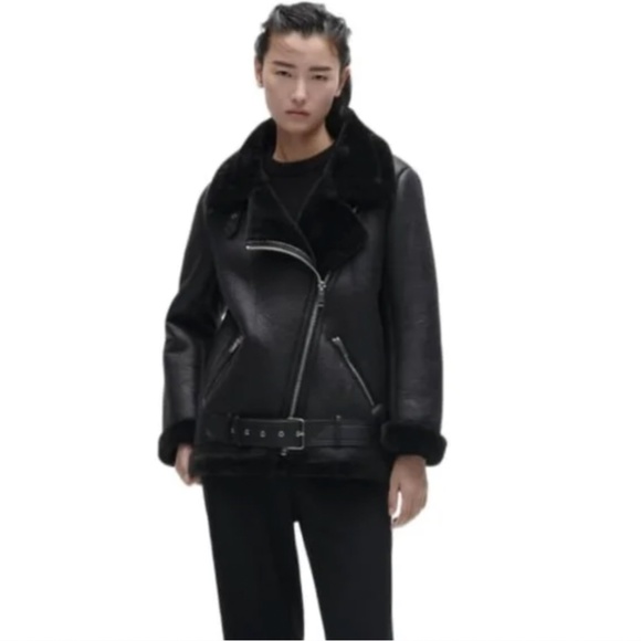 Zara Jackets & Blazers - ZARA Double Faced Faux Leather Shearling Jacket - Black
